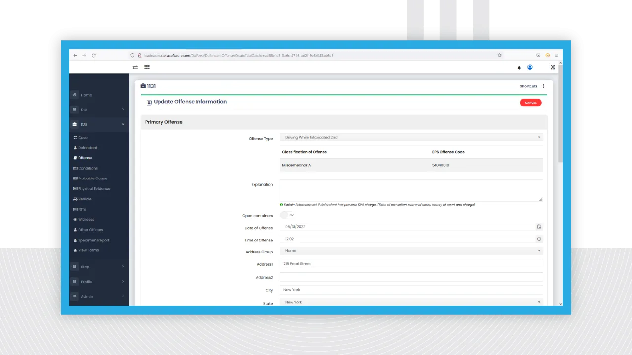 An online data reporting system that streamlines the DWI report writing for Law Enforcement Officers based in the USA.