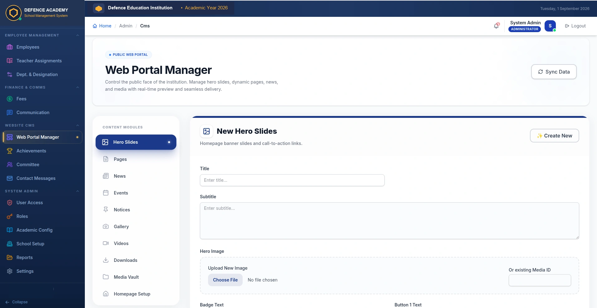 CMS Web Portal Manager Interface