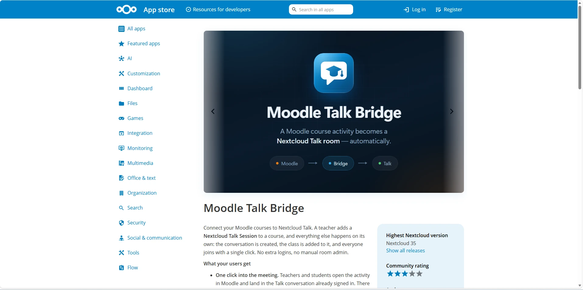 Moodle Talk Bridge Nextcloud App Store